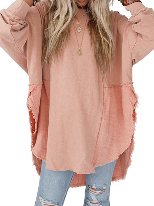 Damen Sweatshirt Mit Fransen Und High Low Schnitt