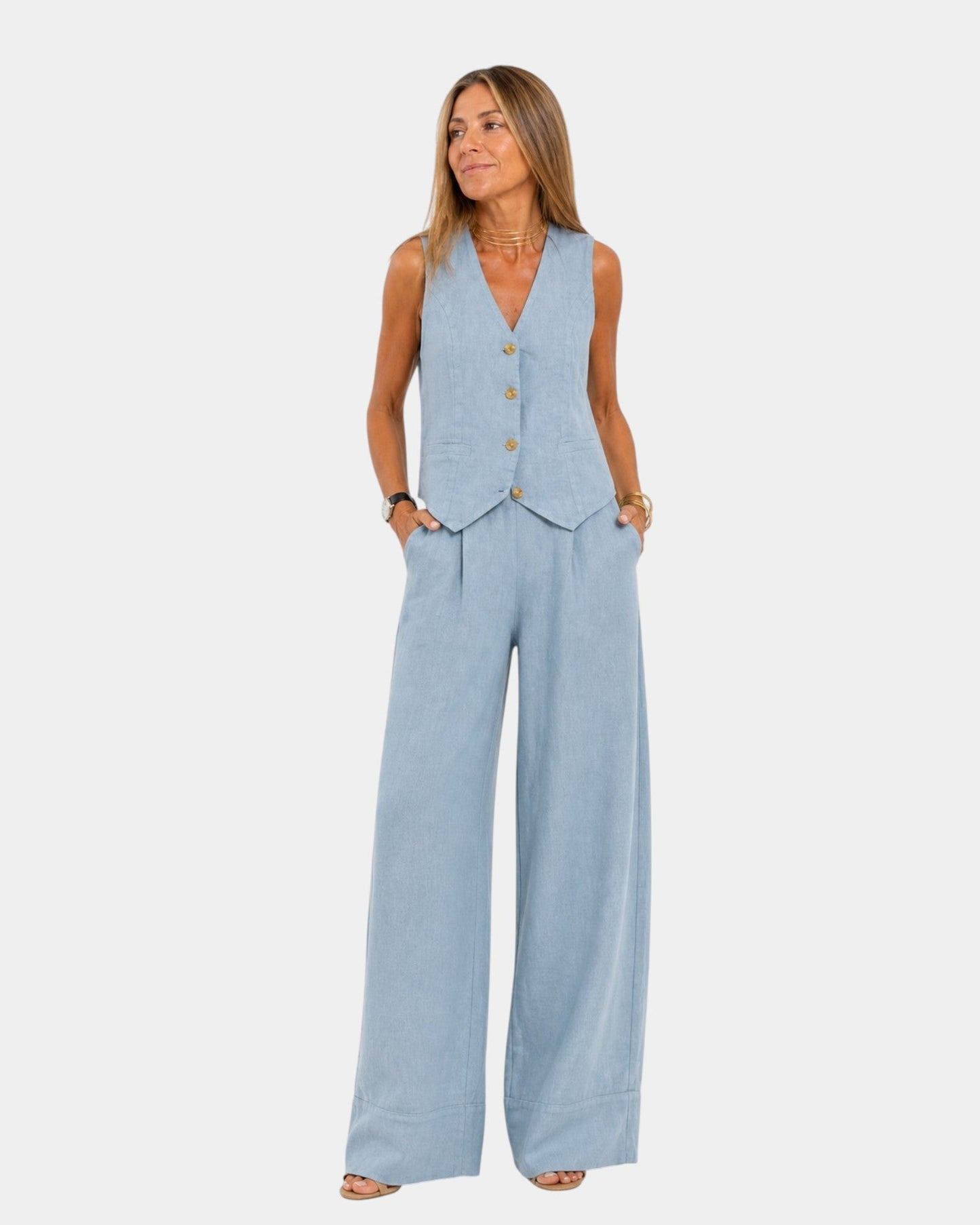 Damenanzug Weste und Hosen mit weitem Bein Set