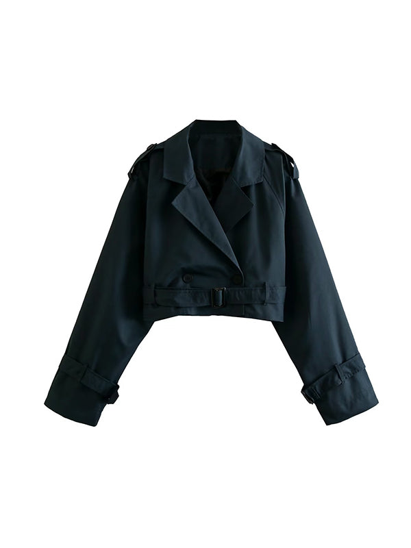 Damen Trenchjacke Kurz Mit Reverskragen