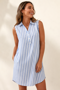 Baumwollgestreiftes, ärmelloses A-Linien-Kleid