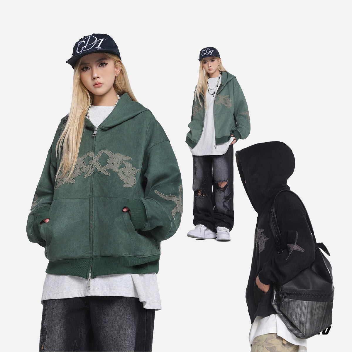 Damen Kapuzenjacke mit Kapuze und Reißverschluss in Frontalansicht
