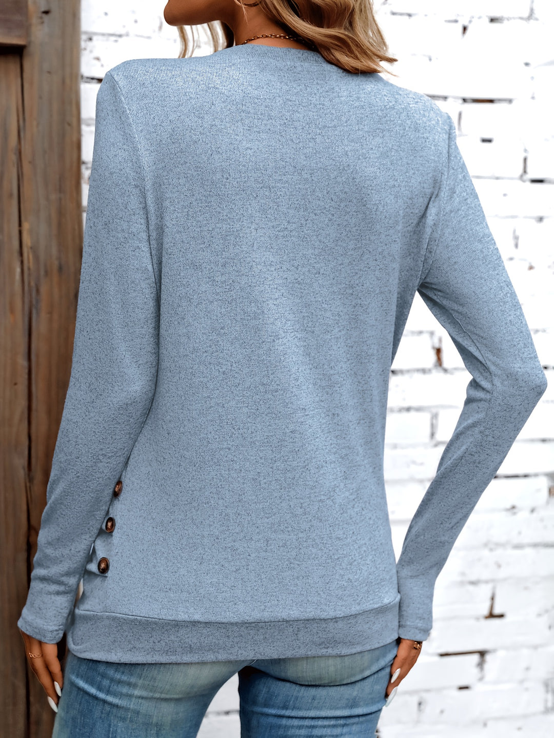 Langarm Bluse mit Rundhalsausschnitt und Knopfleiste für Damen