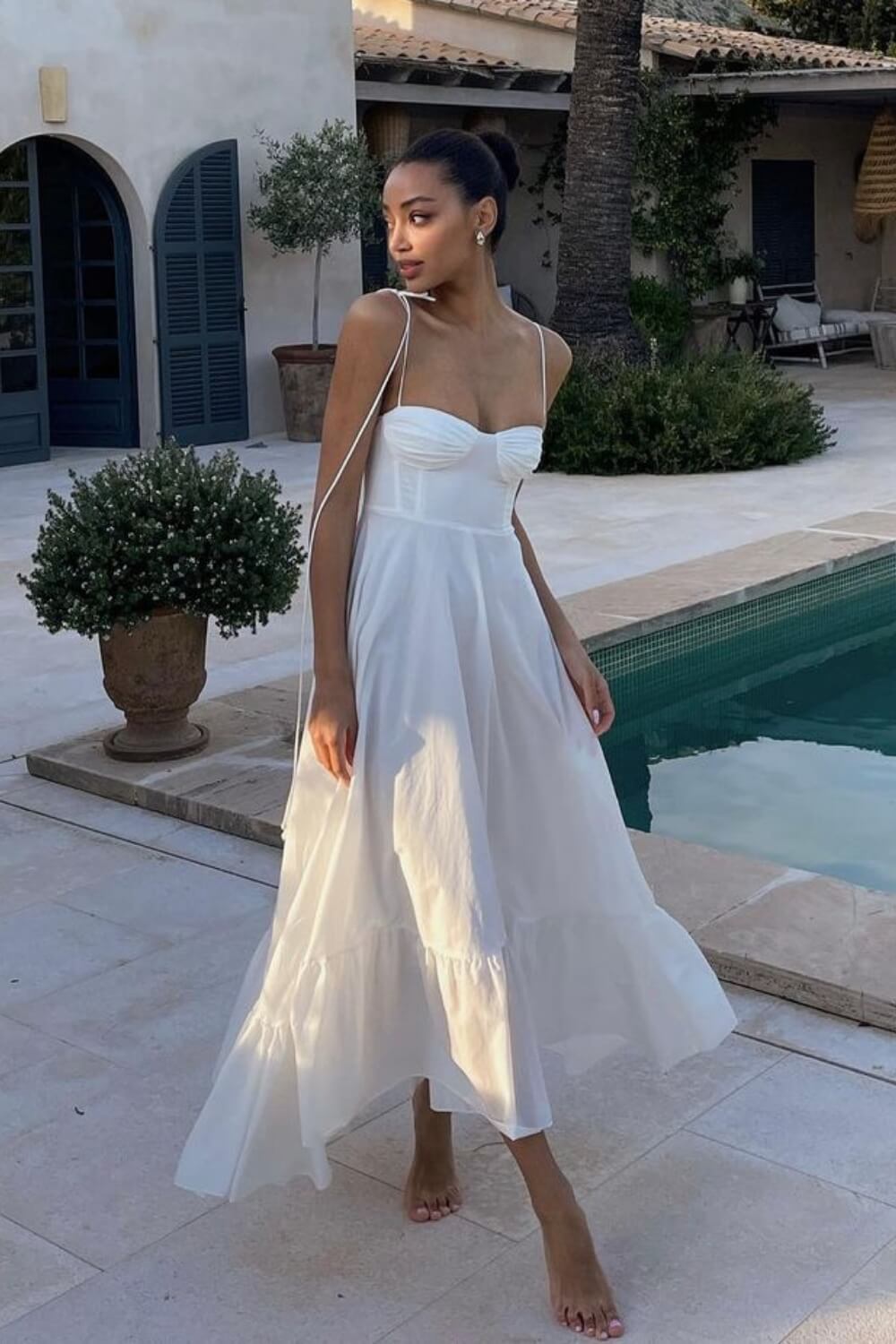 Polyester weißes langes Kleid bis zum Knöchel