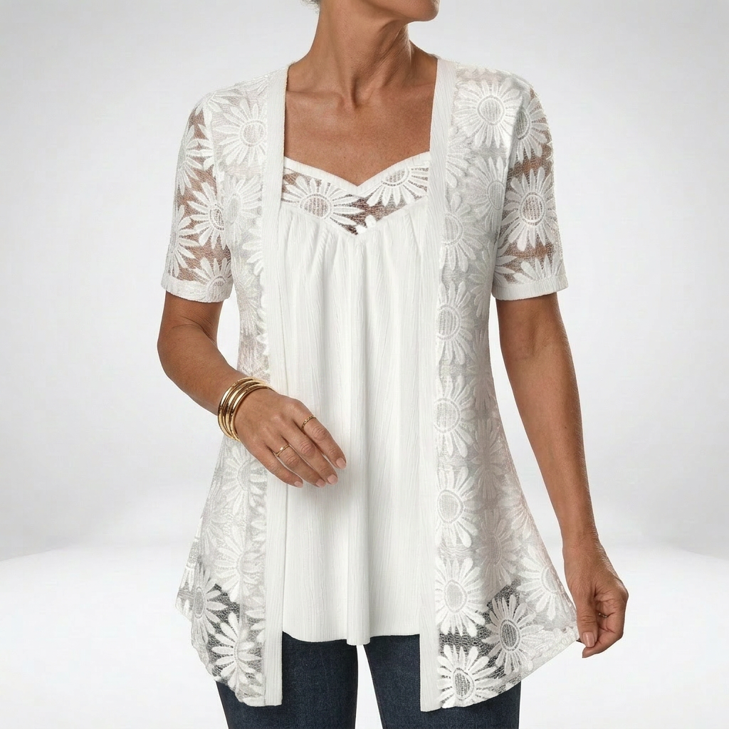 Bluse für Damen mit Blumen-Spitzenstickerei