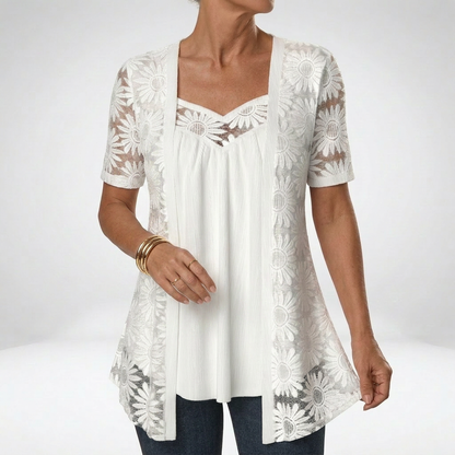 Bluse für Damen mit Blumen-Spitzenstickerei