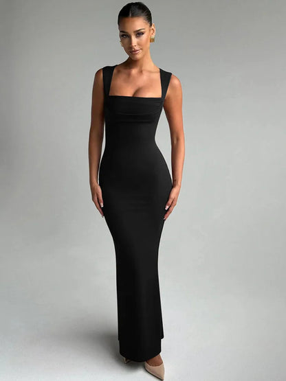 Maxikleid mit Quadrat-Ausschnitt und figurformendem Abendkleid