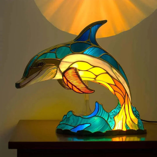Kunstvolle Tier-Tischlampe mit Buntglaseffekt