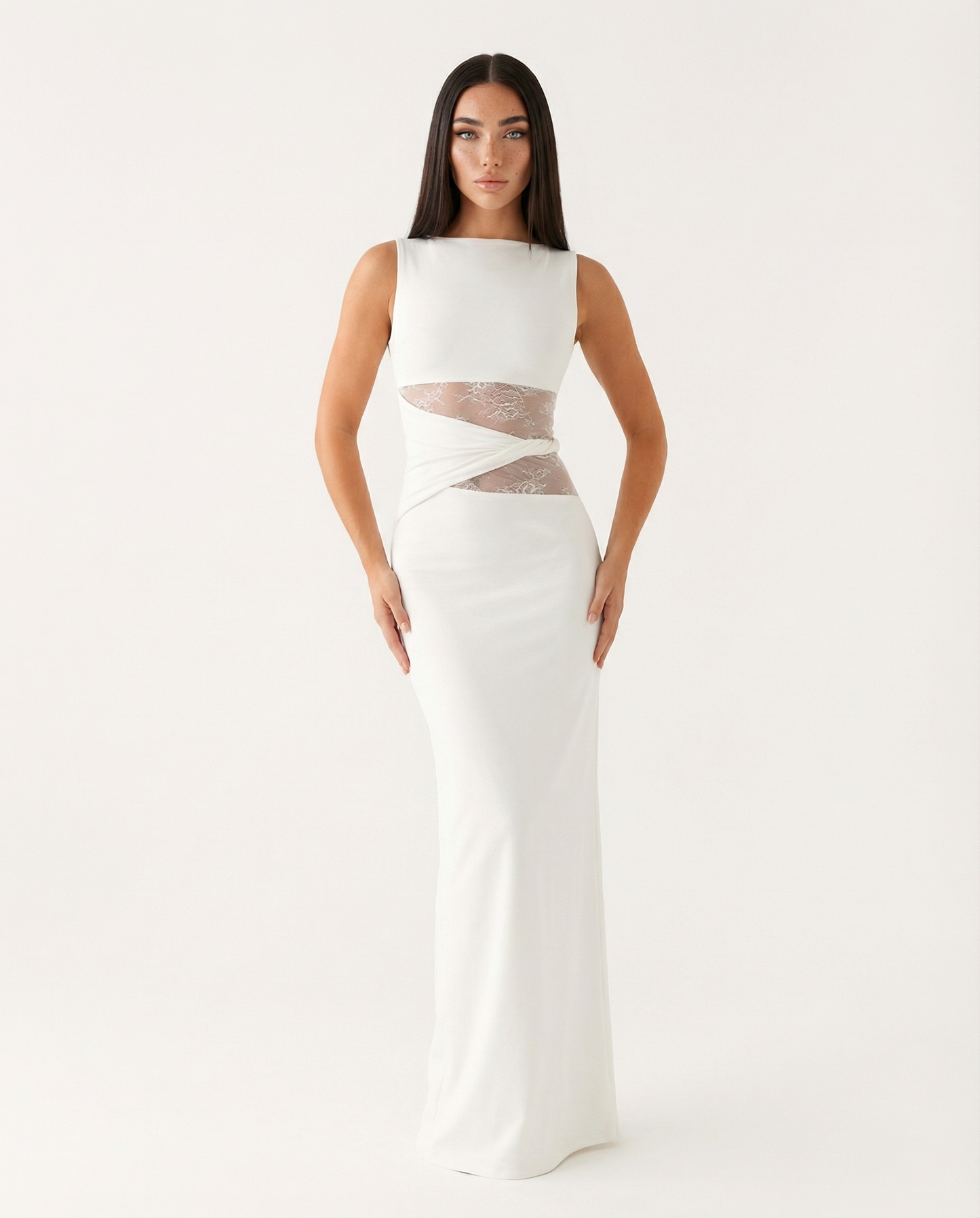 Maxikleid aus Jersey mit Spitze und Transparentdetails