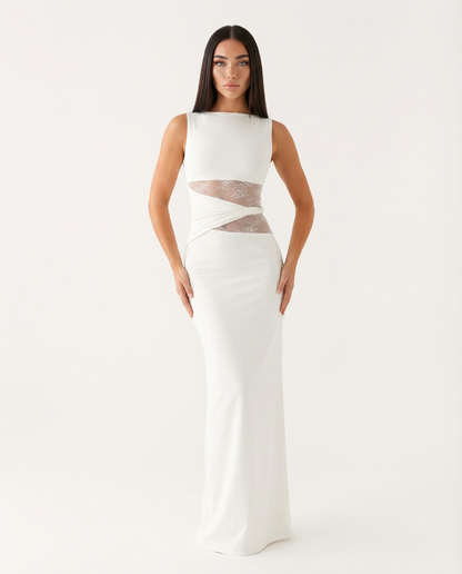 Maxikleid aus Jersey mit Spitze und Transparentdetails