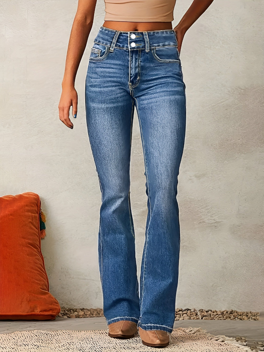 Damen Schlagjeans Mit Hohem Bund Im Retro Stil