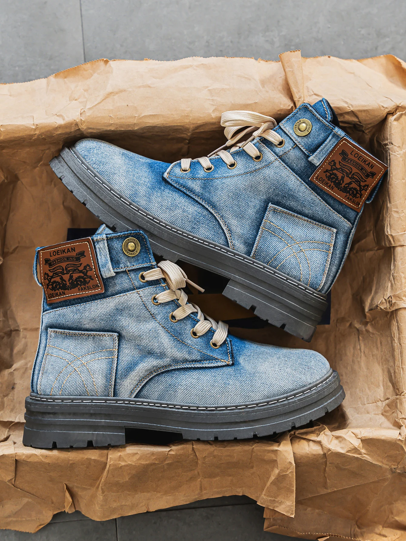 Herren Denim Stiefel Mit Robuster Sohle