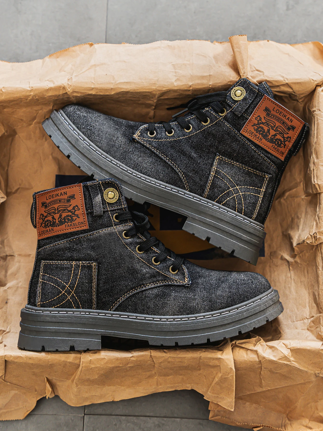 Herren Denim Stiefel Mit Robuster Sohle