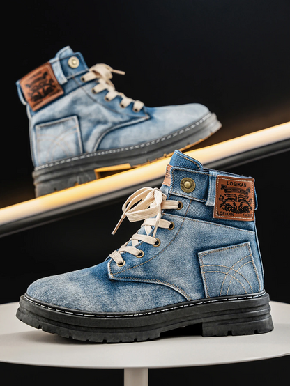 Herren Denim Stiefel Mit Robuster Sohle