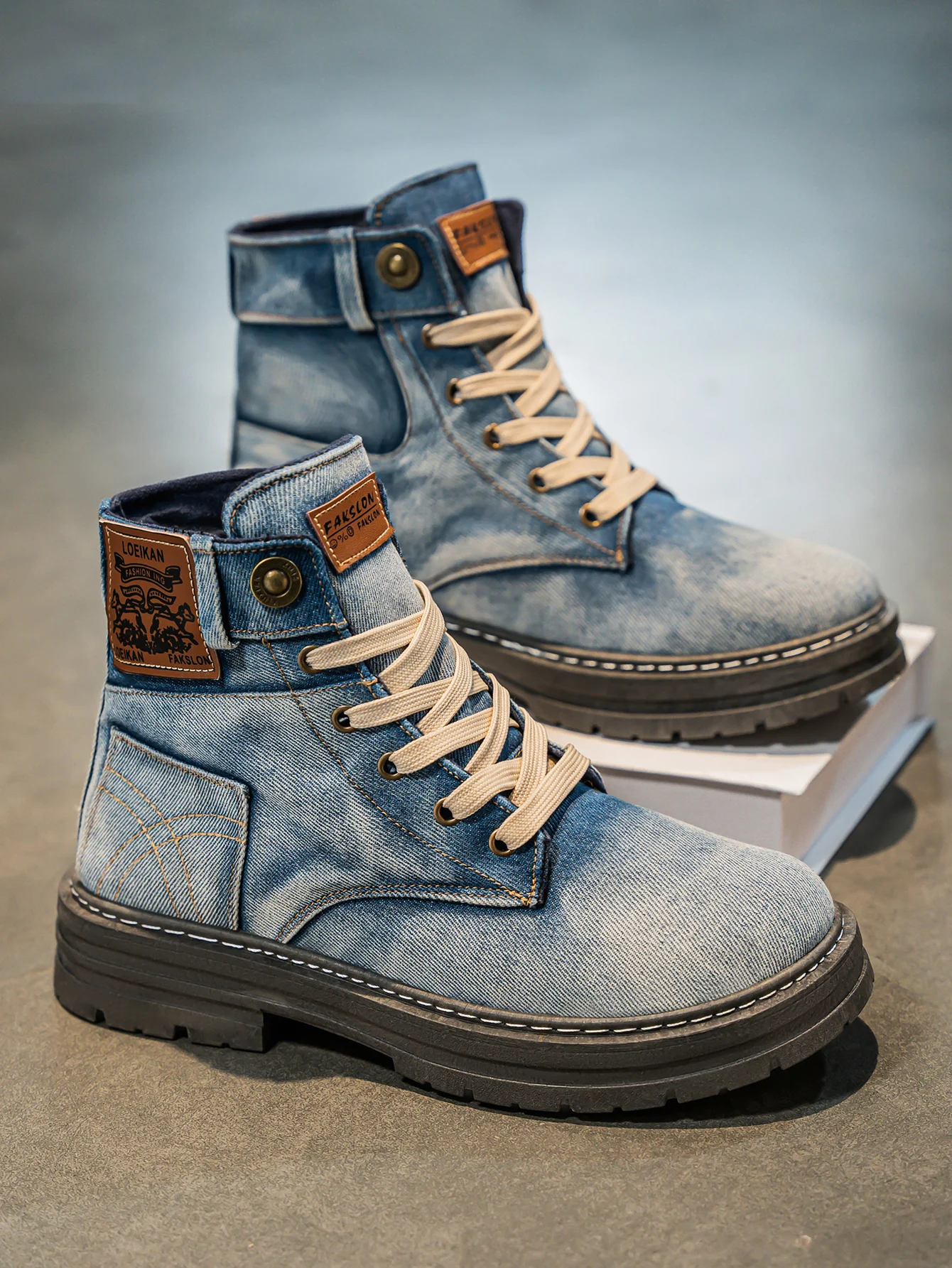 Herren Denim Stiefel Mit Robuster Sohle