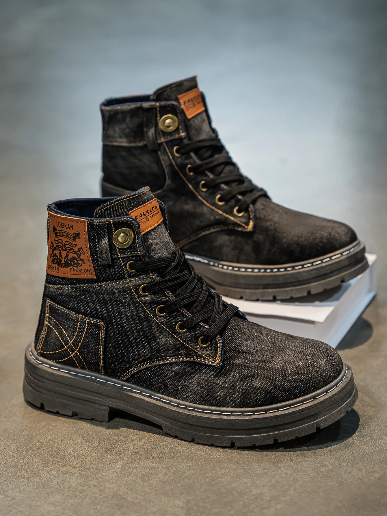 Herren Denim Stiefel Mit Robuster Sohle