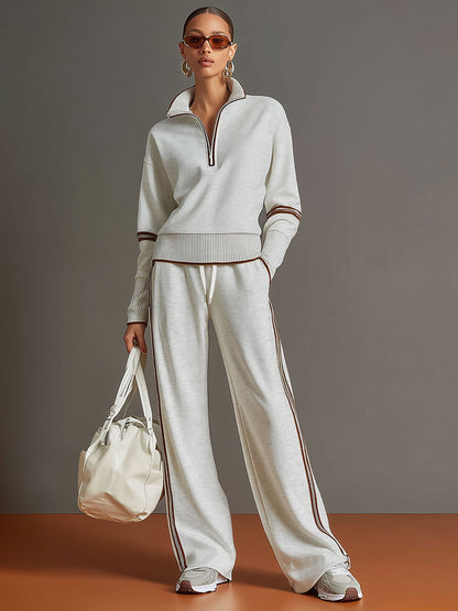 Sweatshirt mit halbem Reißverschluss und weite Hose Lounge-Set