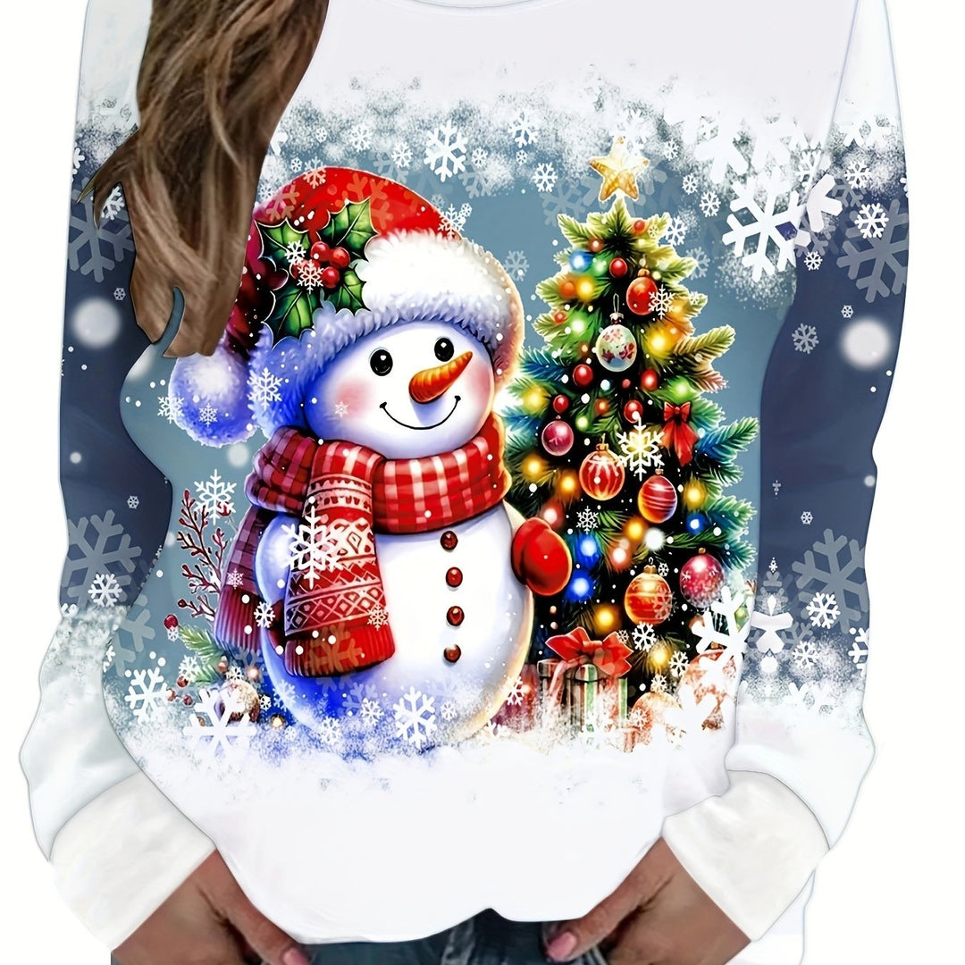 Weihnachtspullover mit Schneeflocken- und Hasenmotiv für Damen