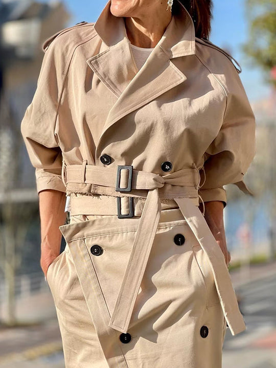 Damen Trenchjacke Kurz Mit Reverskragen