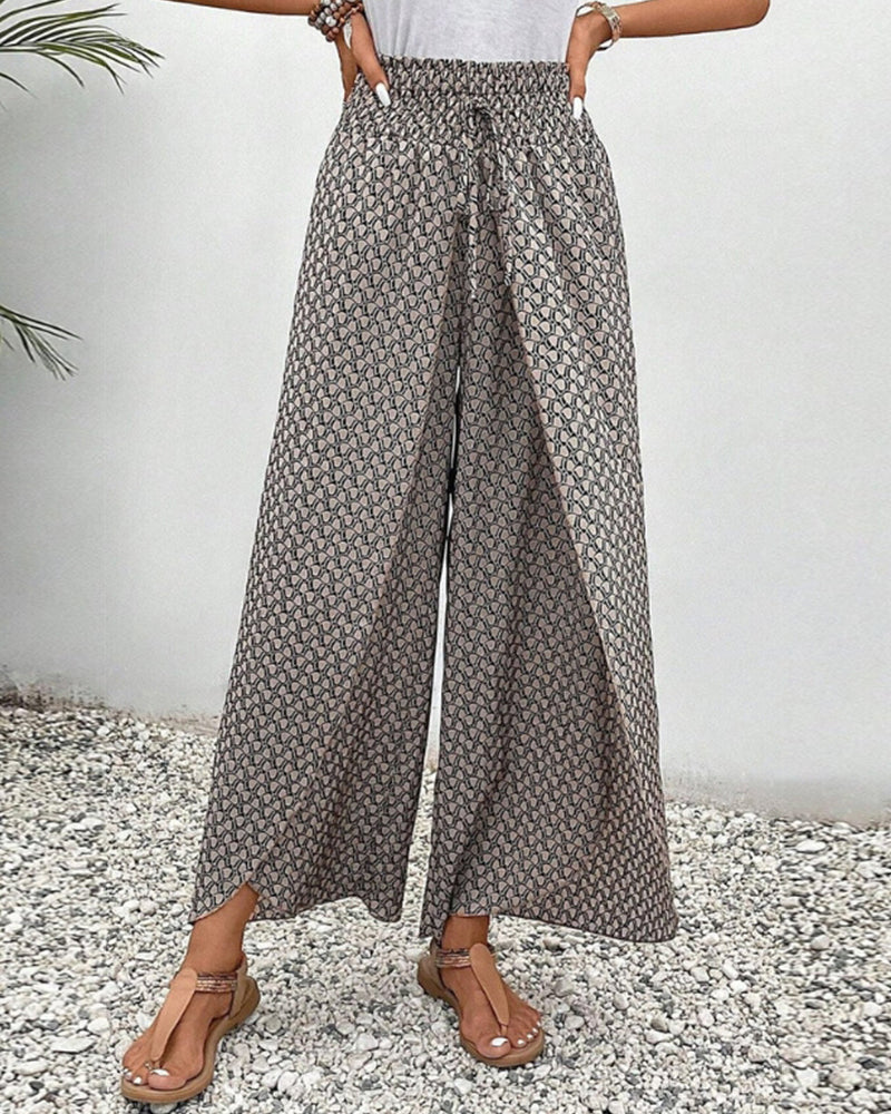 Damenhose mit weitem Bein und geometrischem Allover-Muster