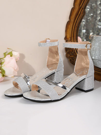 Damen Sandalen Mit Knöchelriemen Und Offener Zehenpartie