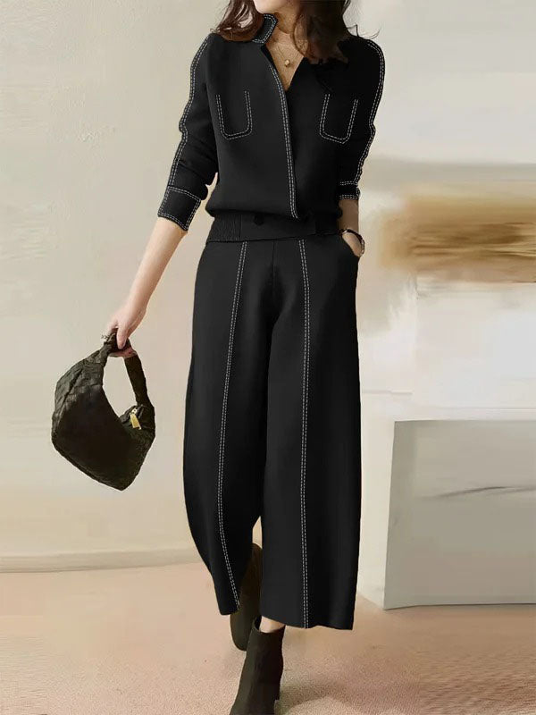 Damen Strick Set Mit Lockerem Cardigan Und Weit Geschnittener Hose