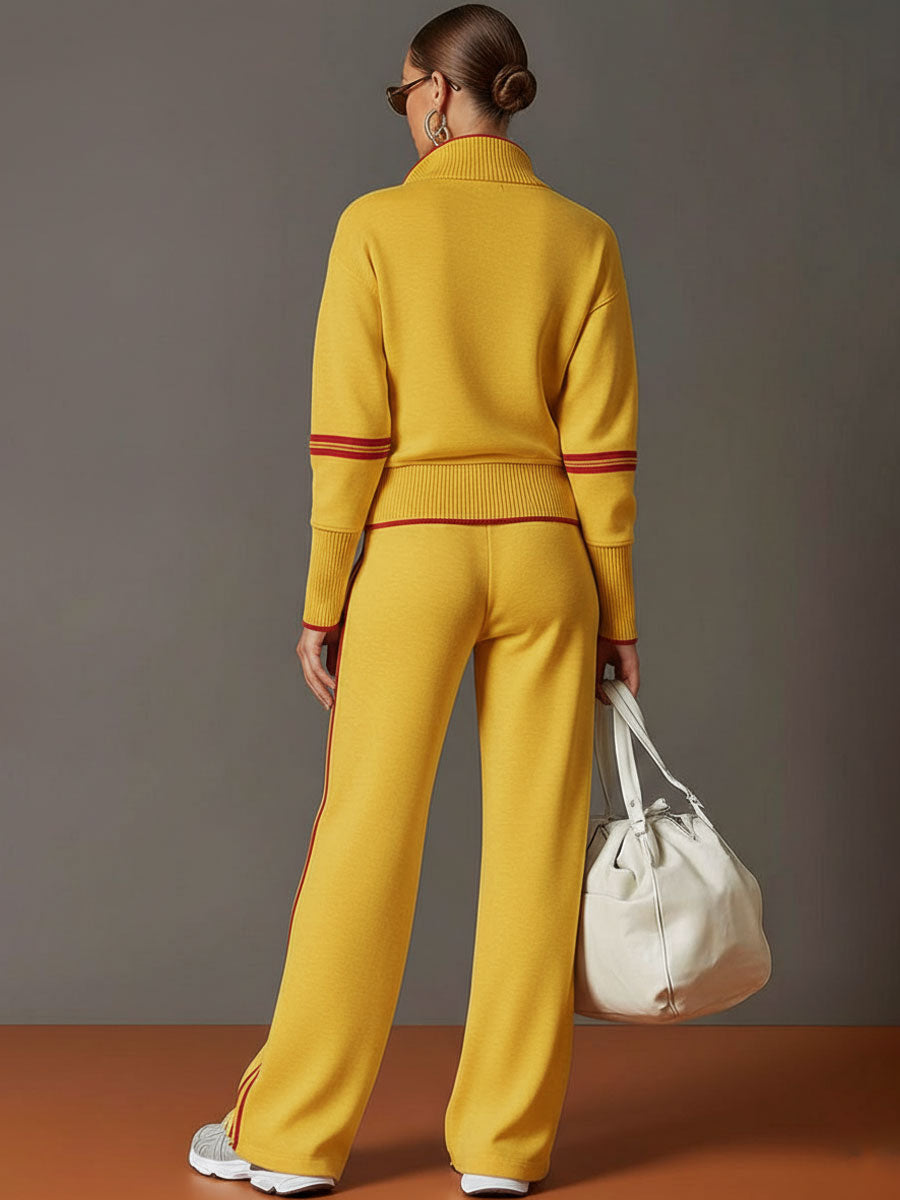 Sweatshirt mit halbem Reißverschluss und weite Hose Lounge-Set