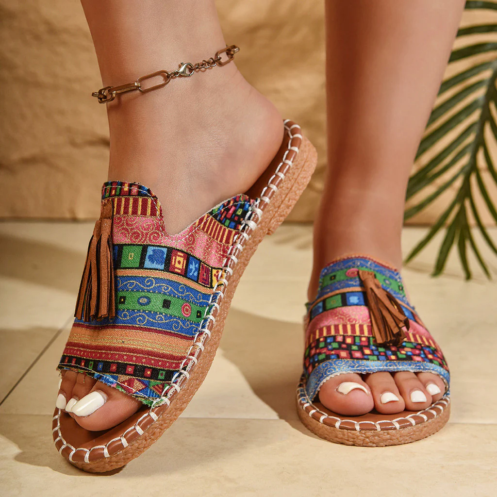 Boho-Quasten-Sandalen für Damen
