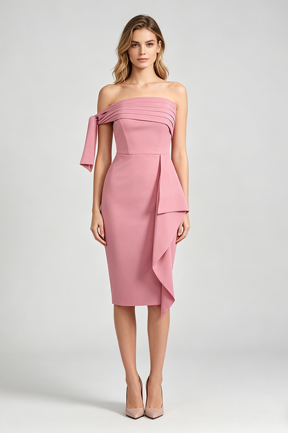 Midi-Kleid mit schulterfreiem Schnitt und Schleifendetail in Pink