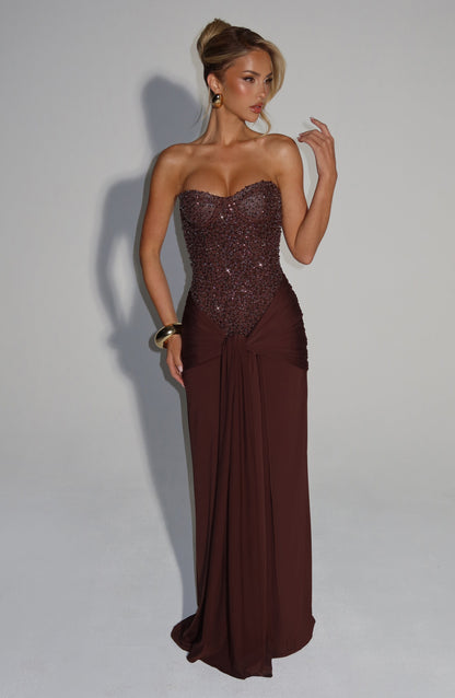 Ärmelloses Corsagen-Glitzer-Maxikleid Damen