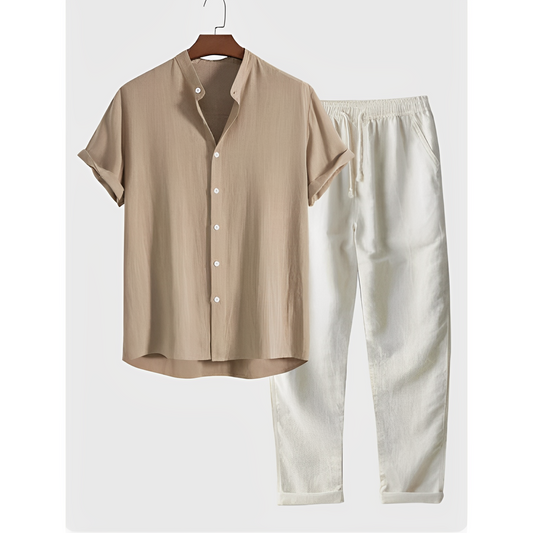 Herren Freizeit Leinen Hemd und Hose Set für den Sommer