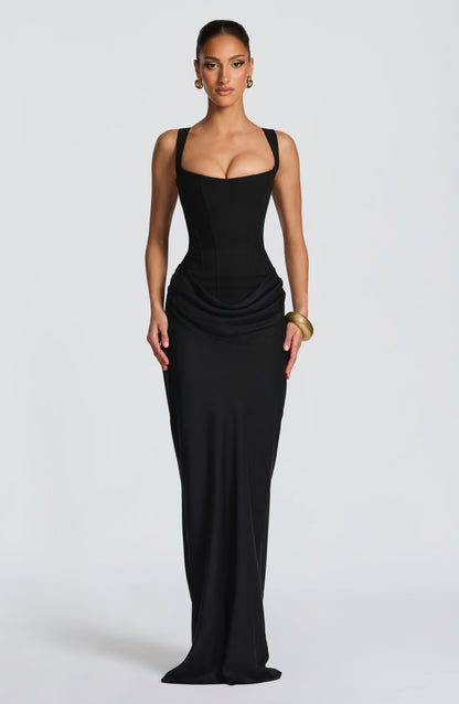 Maxikleid aus Krepp-Satin mit Wasserfallausschnitt und ärmellos