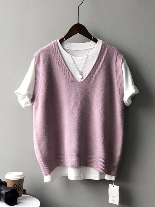 Damen Strickweste Mit V-Ausschnitt Und Lockerem Schnitt