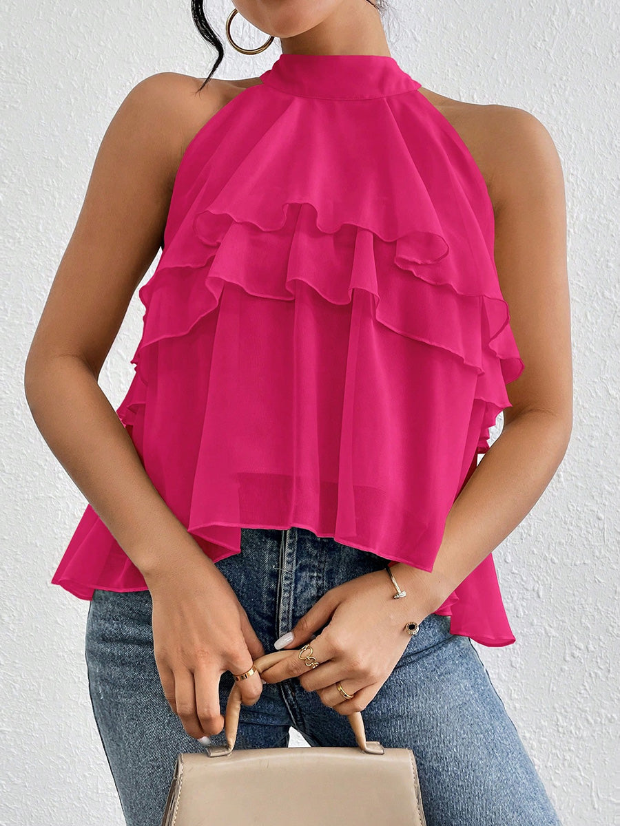 Damen Neckholder-Tanktop aus Chiffon mit Volants in Vorderansicht
