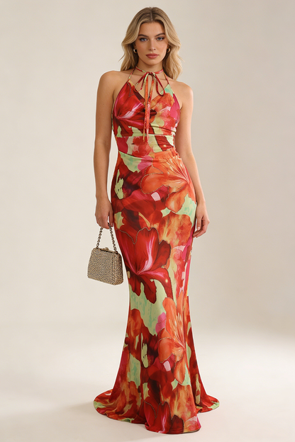 Maxikleid aus Polyester mit Blumenmuster