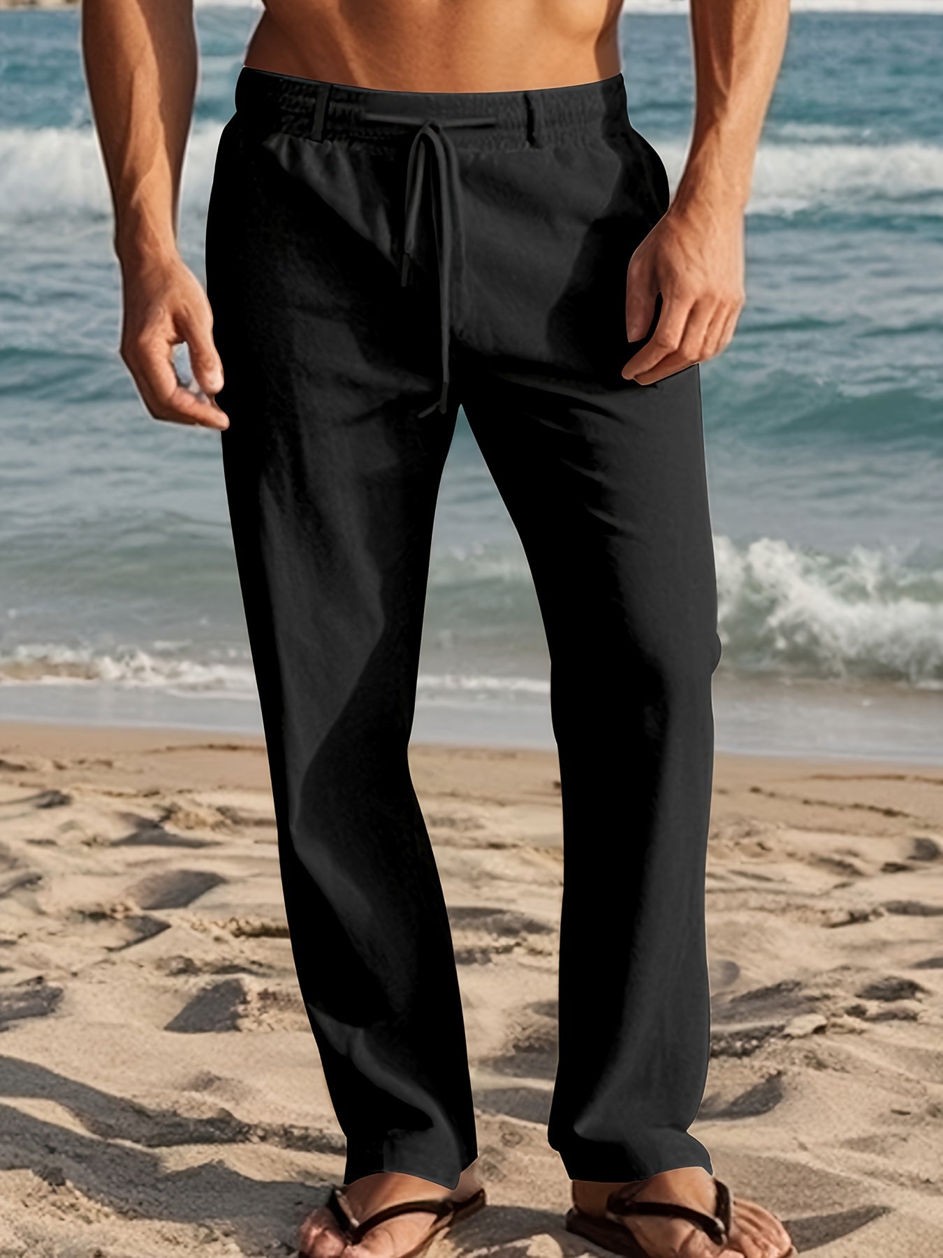 Herren Leinenhose mit weitem Bein und Relaxed Fit