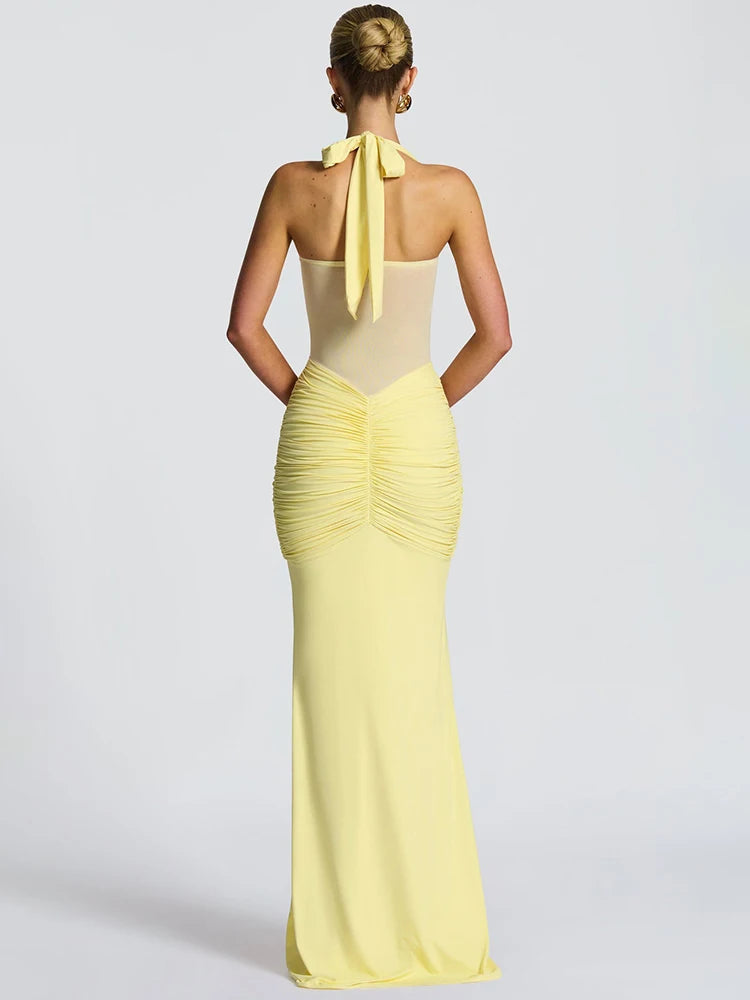 Halter gerafftes Bodycon Maxikleid formendes Abendkleid