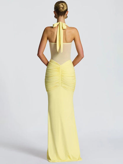 Halter gerafftes Bodycon Maxikleid formendes Abendkleid
