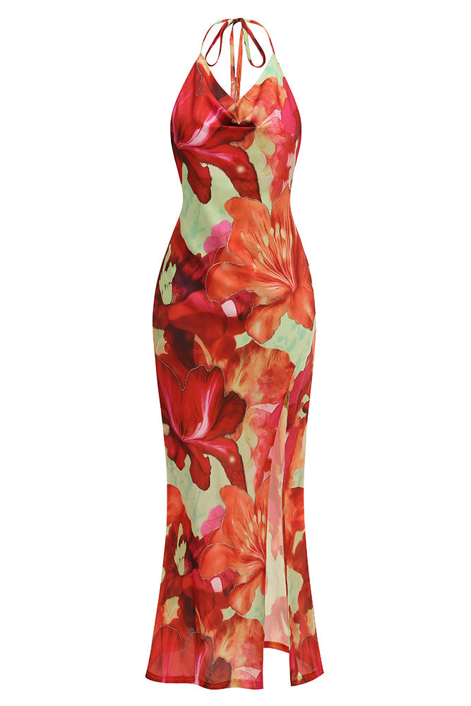 Maxikleid aus Polyester mit Blumenmuster