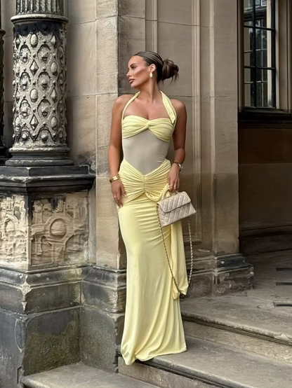 Halter gerafftes Bodycon Maxikleid formendes Abendkleid