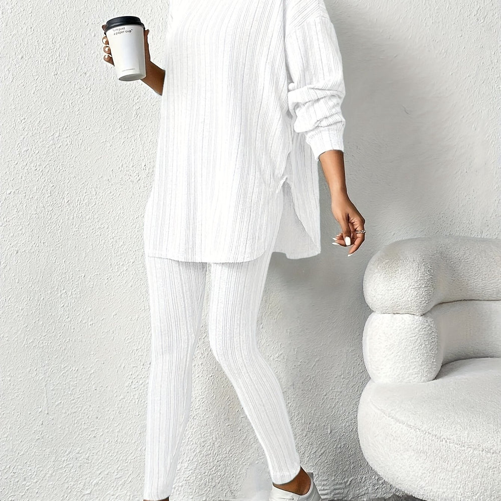 Zweiteiliges Strickset mit Kapuzenpullover und Leggings für Damen