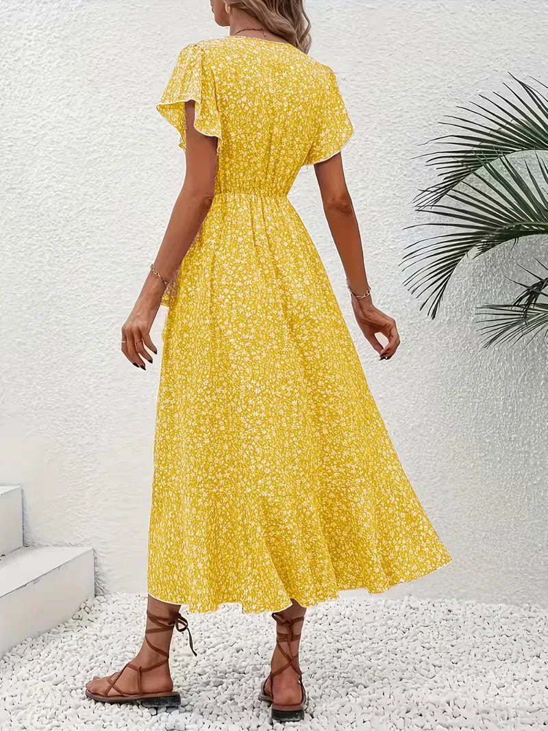 Midi-Wickelkleid mit Blumenmuster und asymmetrischem Saum