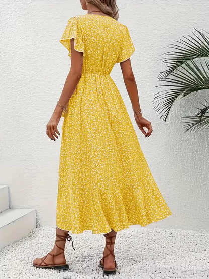 Midi-Wickelkleid mit Blumenmuster und asymmetrischem Saum