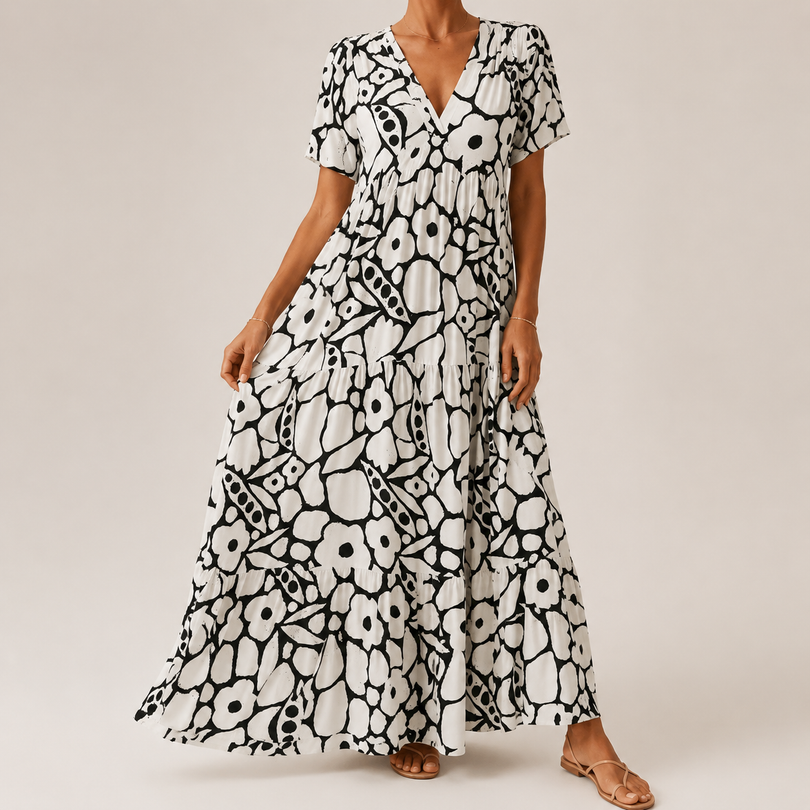 Maxikleid mit Blumenmuster, atmungsaktiv und gestuft