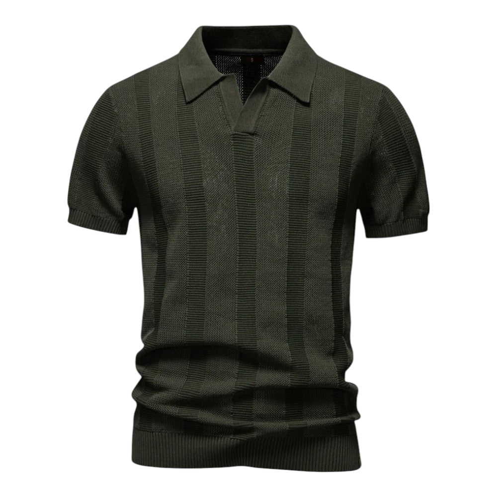 Herren Pullover-Poloshirt mit offenem Kragen und geripptem Saum