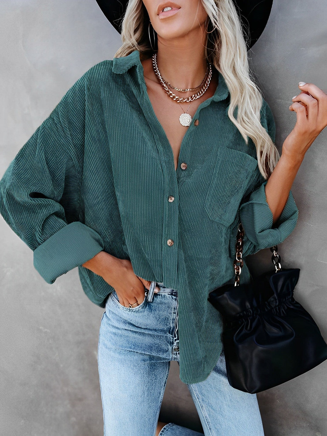 Damen Cordjacke Mit Knopfleiste