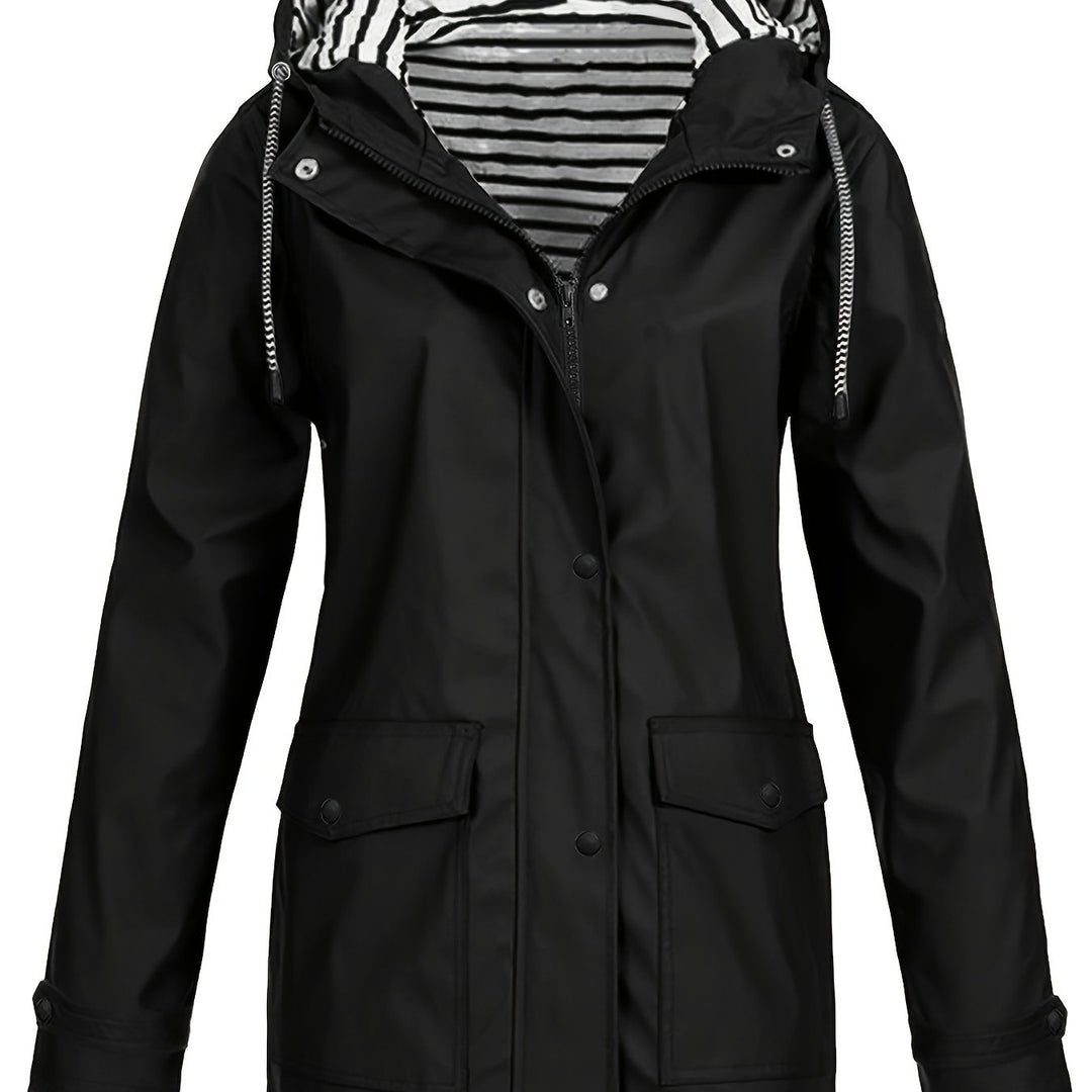 Gestreifte Jacke mit Kapuze und Reißverschluss für Damen