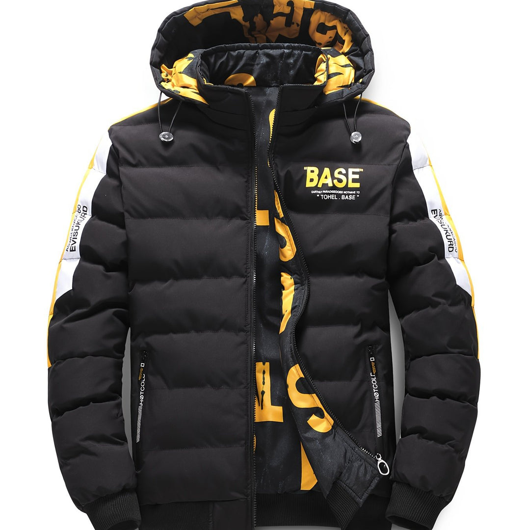 Wärmende Pufferjacke mit Buchstabenmuster für Herren