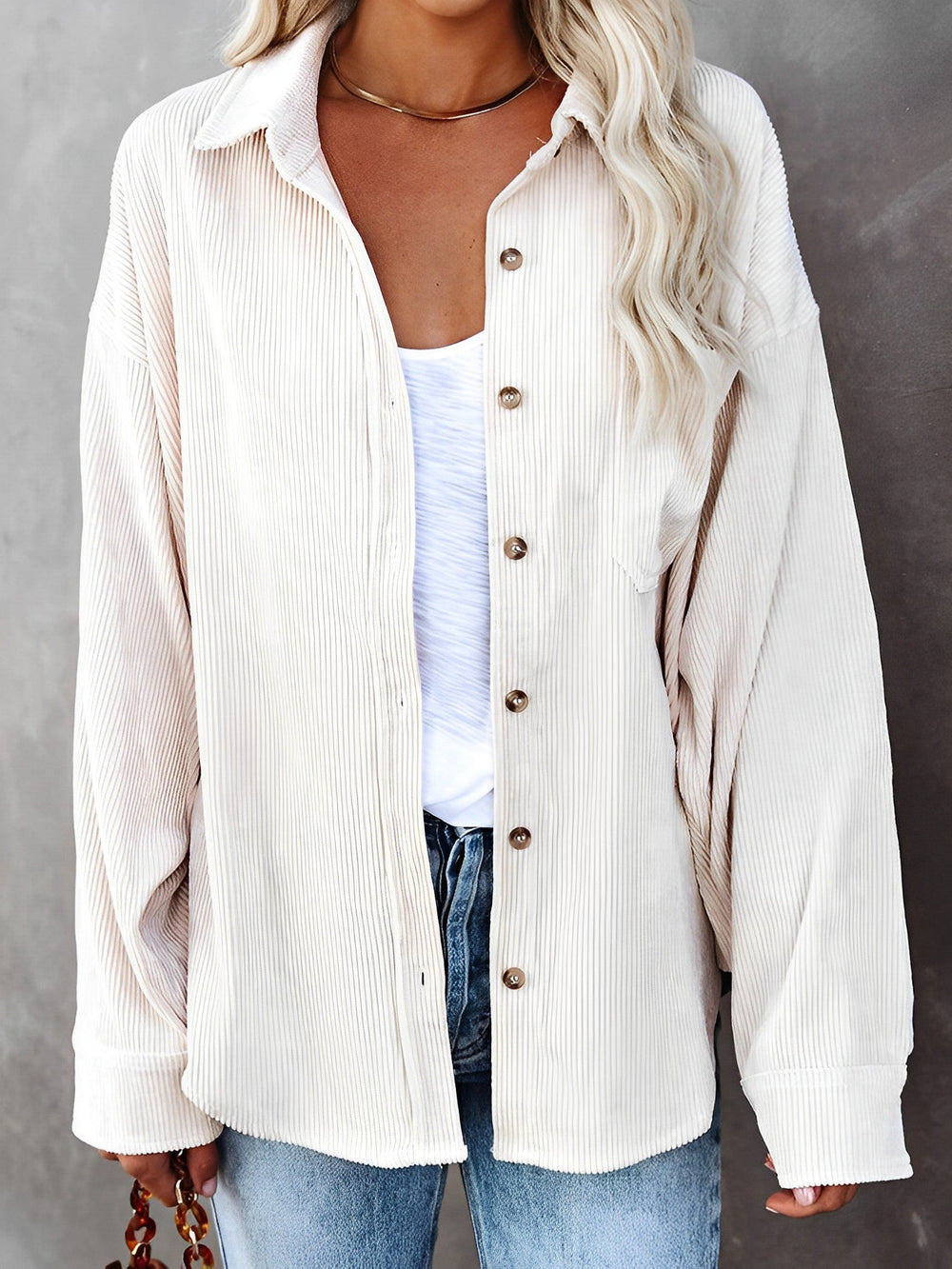 Damen Cordjacke Mit Knopfleiste