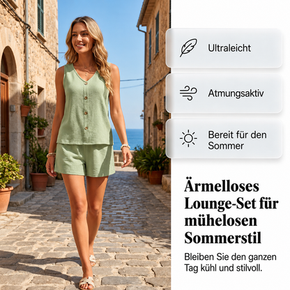 Leichtes Crinkle-Zweiteiler-Set mit Knopfleiste