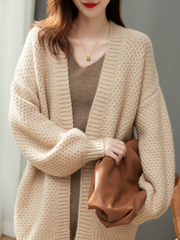 Damen Strickjacke Mit Lockerem Schnitt Und Einfarbigem Design